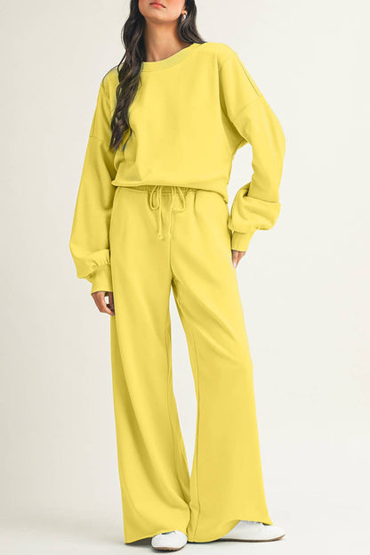 LDC Drop Shoulder Pullover Drawstring Wide Leg Pants Set