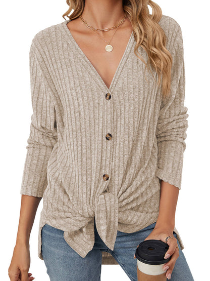 Solid Color Button Cardigan Knitted Brushed Jacket