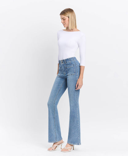 HIGH RISE FRONT POCKET W DART DETAIL FLARE JEANS F5510