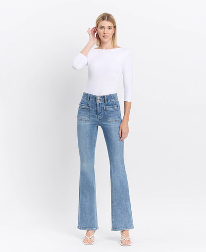 HIGH RISE FRONT POCKET W DART DETAIL FLARE JEANS F5510