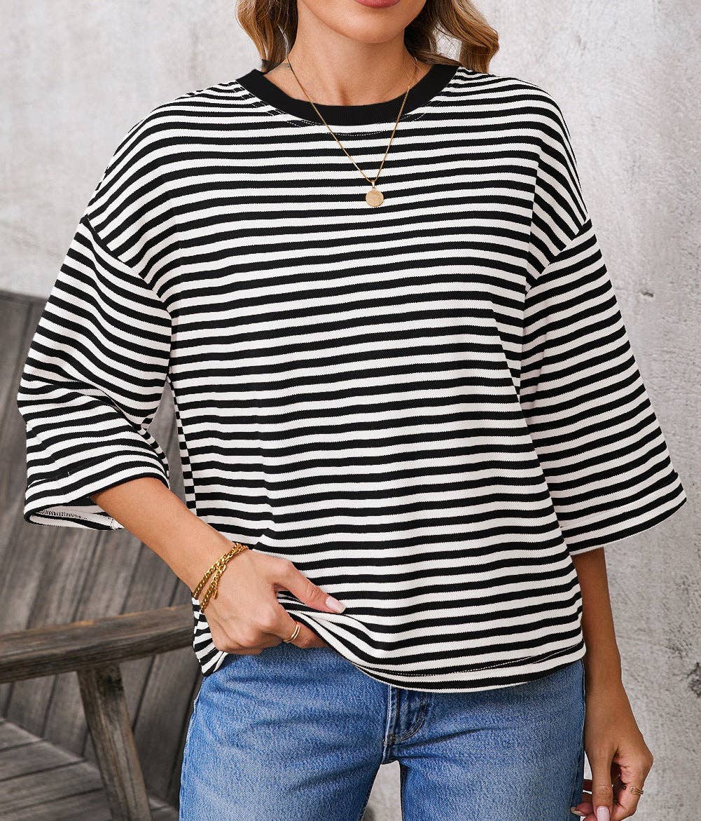 Green Striped Knit Back Bow Tie Open Back Top Women