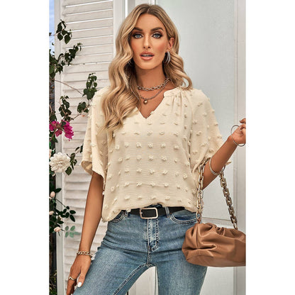Solid Polk Dot V Neck Loose Fit Top