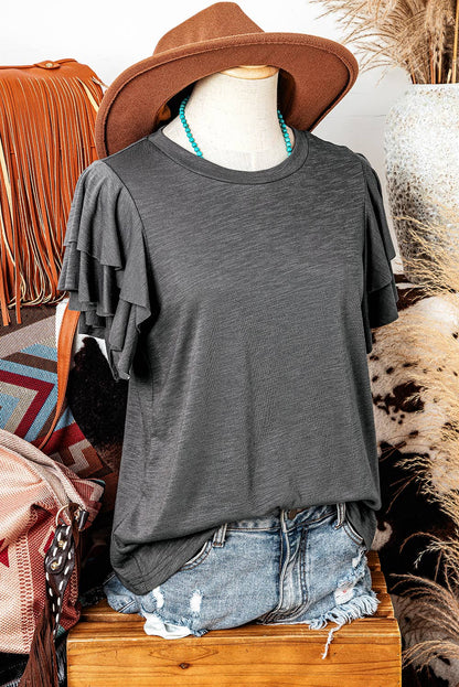 Fashion Western Layered Ruffle Short Sleeve Round Neck Top