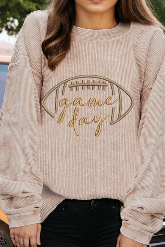 Rugby Game Day Embroidered Corduroy Sweatshirt*S-2XL