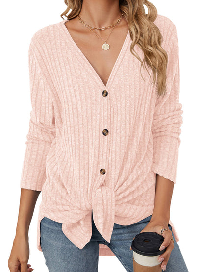 Solid Color Button Cardigan Knitted Brushed Jacket
