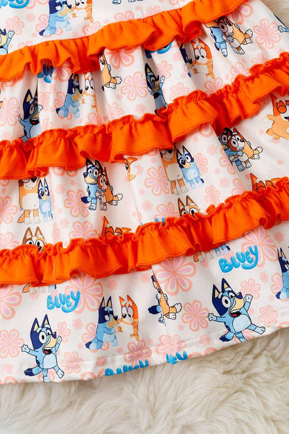 Dog printed character dress with ruffle trim. DRG60225 AMY
