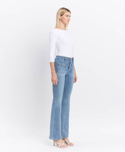 HIGH RISE FRONT POCKET W DART DETAIL FLARE JEANS F5510