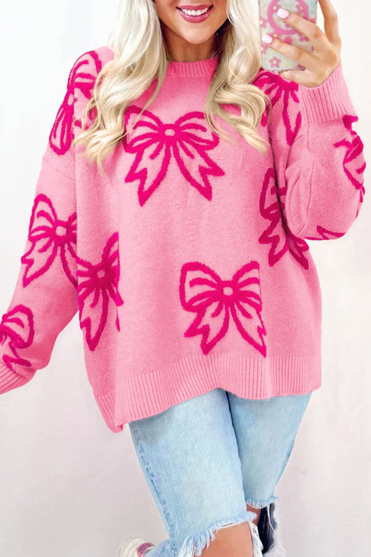 Bow Knit Drop Shoulder Sweater