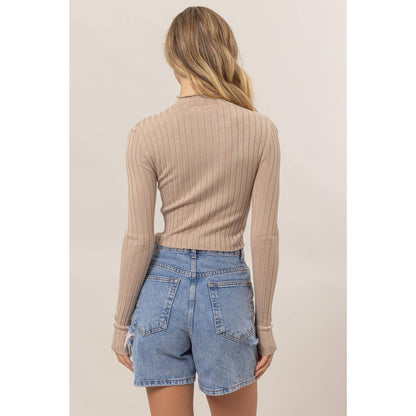 DZ24E451-MOCK NECK RIBBED KNIT CROP TOP