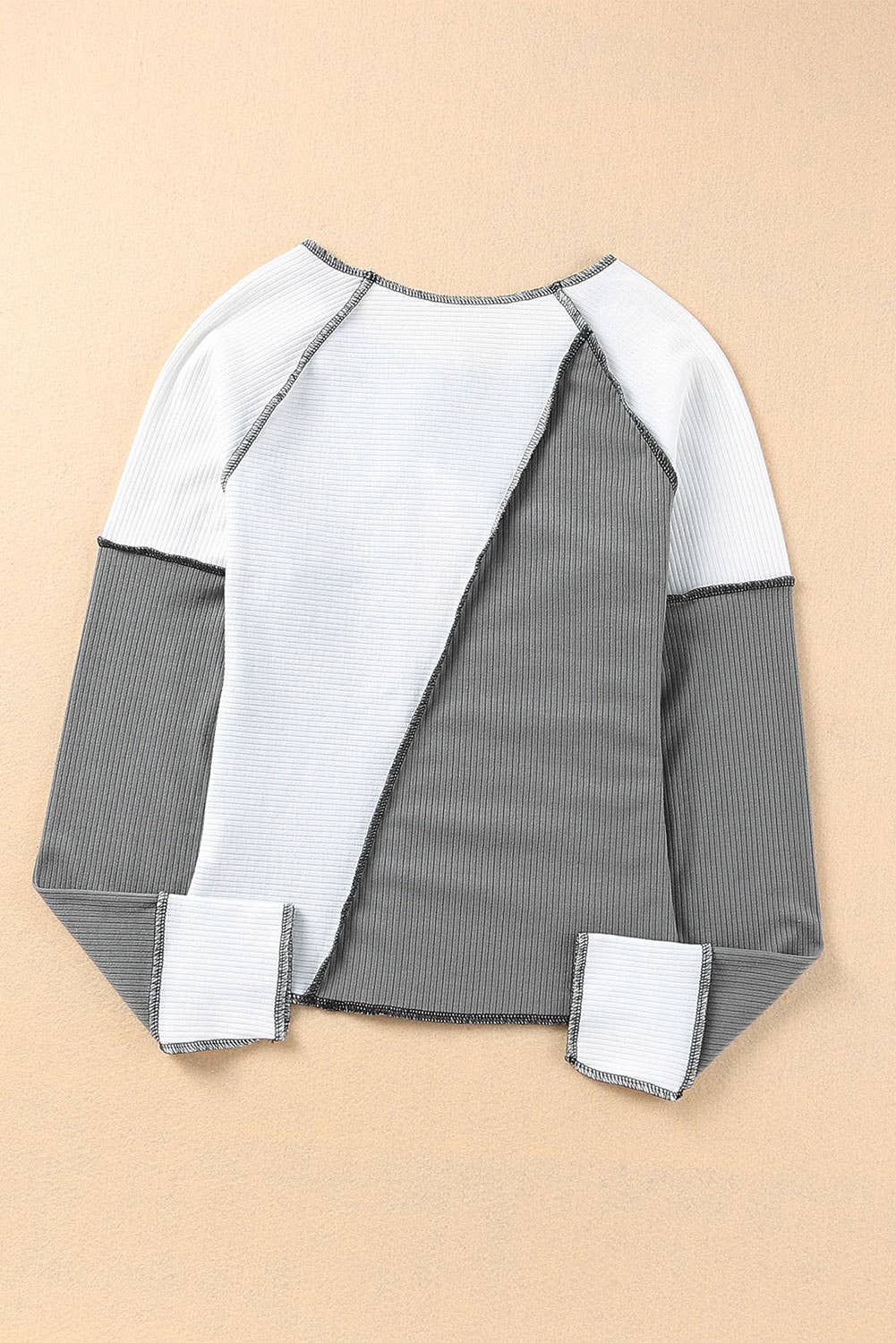 Ribbed Color Block Slim Fit Top with Contrast Seams