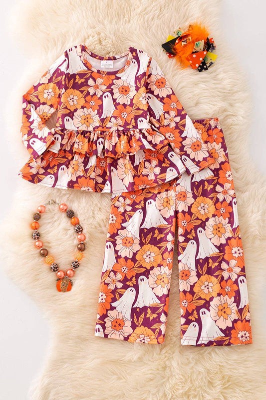 🎟️Ghost floral printed ruffle tunic and pants. OFG52305 Sol
