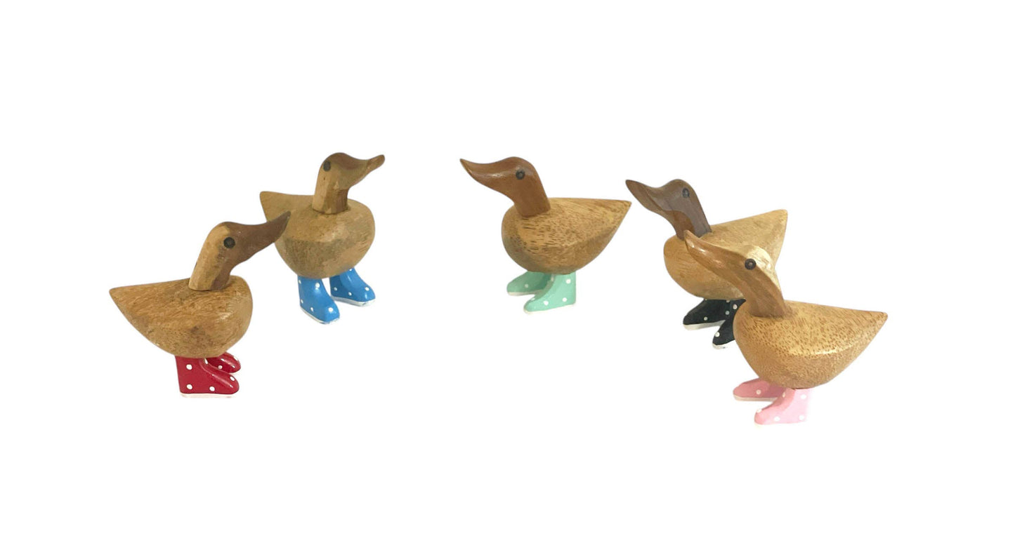 Spotty Boots Wooden Garden Duck Statues Figurines Set -Small