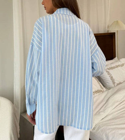 Striped Oversized Button Down Shirt Blouse