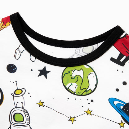 Space Theme Print Short-sleeve Matching Bamboo Pajama Set