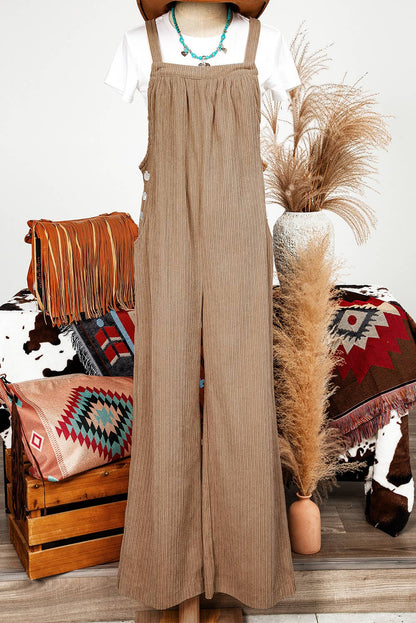 Fashion-W Fall Solid Pocketed Loose Fit Corduroy Overall