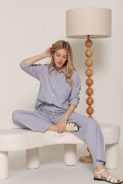 Long Sleeve Button Down Y/D Stripe Gauze Shirt
