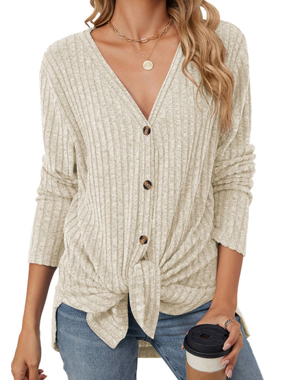 Solid Color Button Cardigan Knitted Brushed Jacket