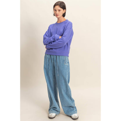 Crew Neck Raglan Sleeve Comfy Pullover Sweatshirt