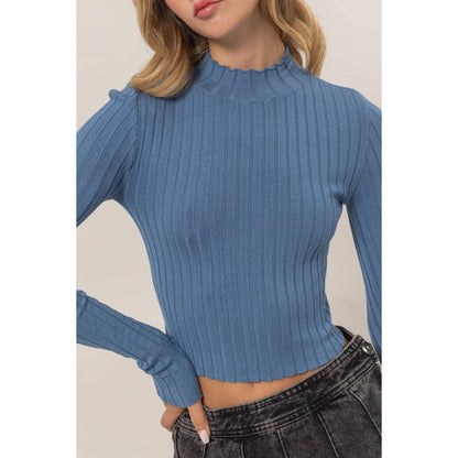 DZ24E451-MOCK NECK RIBBED KNIT CROP TOP