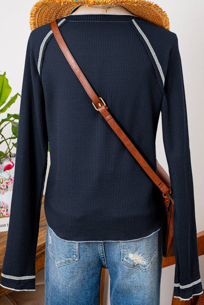 Fall Clothing Textured Round Neck Long Sleeve Top Blouse
