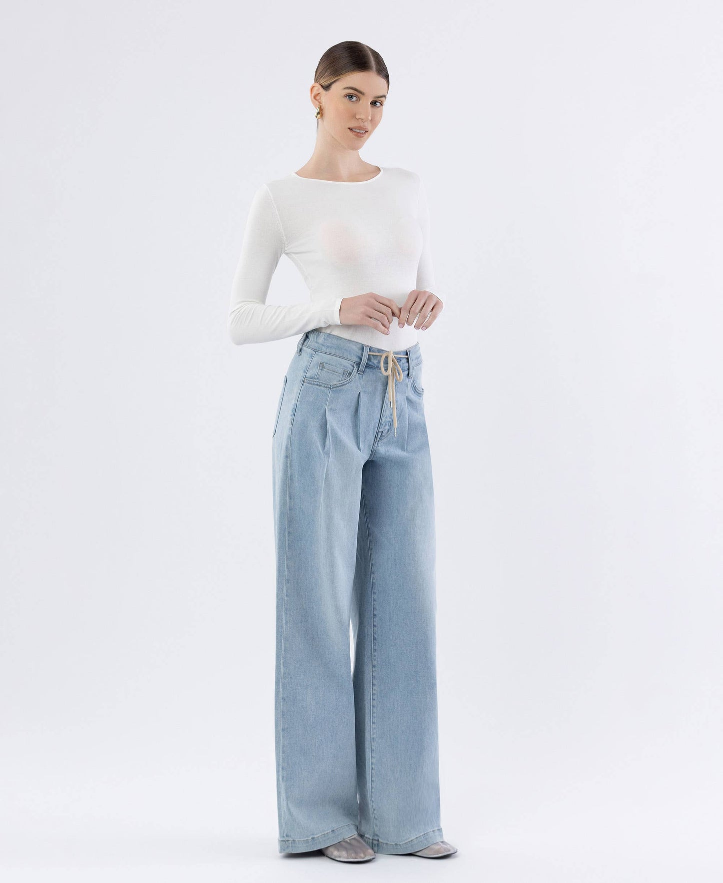 SUPER HIGH RISE DRAWCORD ELASTIC WB WIDE LEG JEANS F6099