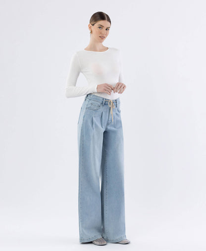 SUPER HIGH RISE DRAWCORD ELASTIC WB WIDE LEG JEANS F6099