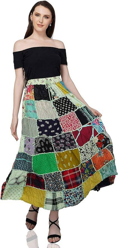 Women's Hippie Patchwork Vintage Bohemian Long Skirt Maxi