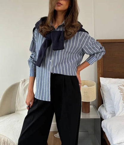 Striped Oversized Button Down Shirt Blouse