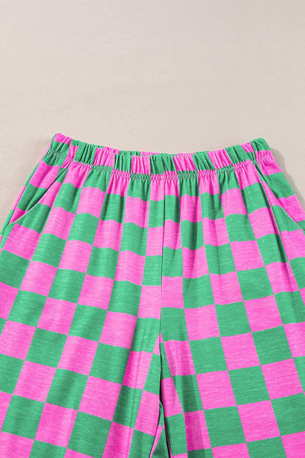 Fashion-W 2-Tone Checked Print High Waist Wide Leg Pants