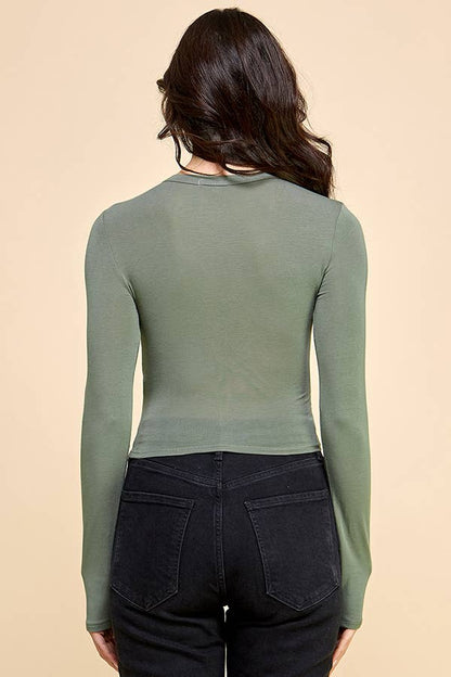 Cut Out Front Doubled Long Sleeve Crop Top