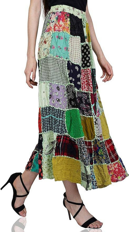 Women's Hippie Patchwork Vintage Bohemian Long Skirt Maxi