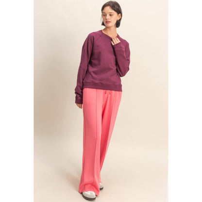 Crew Neck Raglan Sleeve Comfy Pullover Sweatshirt