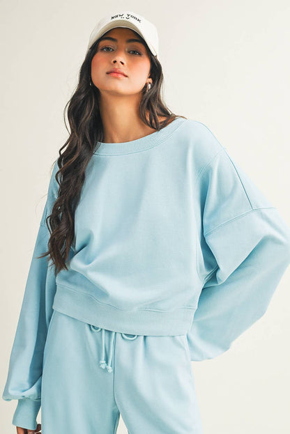 LDC Drop Shoulder Pullover Drawstring Wide Leg Pants Set