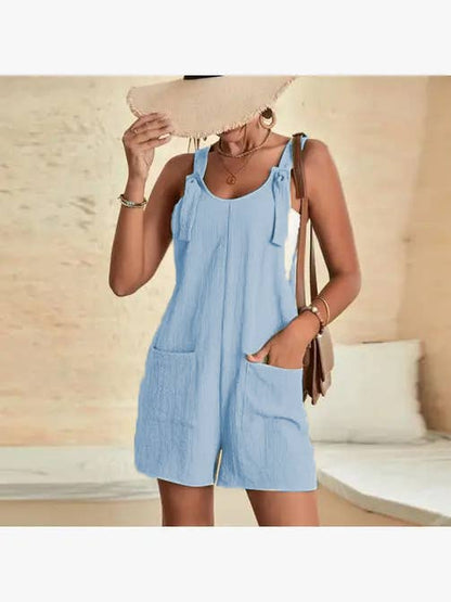 Summer Solid Color Romper Pocket Women Jumpsuit