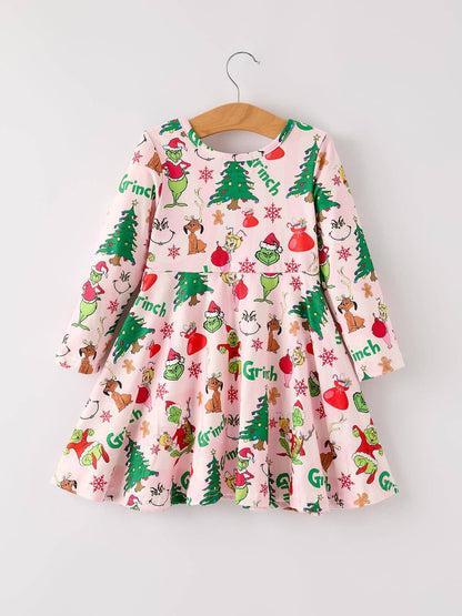 Winter Christmas Character Print Girls Dress